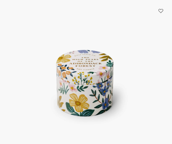 Rifle Paper Co High Peaks tin candle with forest themed label